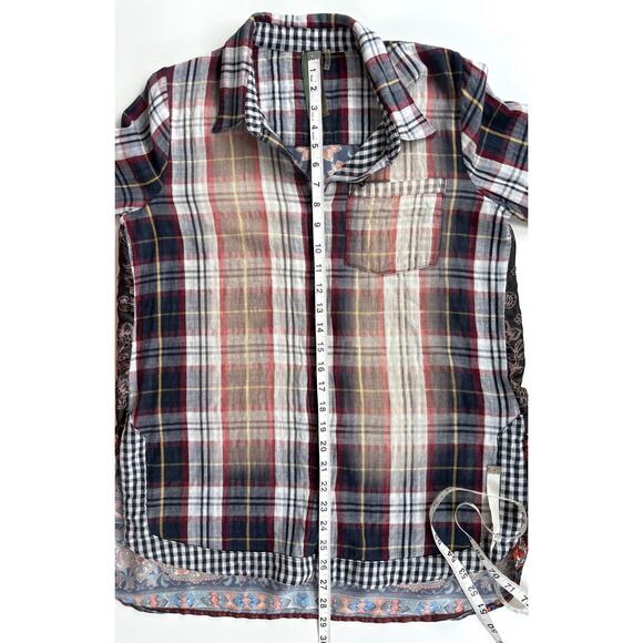 Aratta Silent Journey Mixed Plaid Floral Print Button Down Tunic Top Size Small - Picture 14 of 14